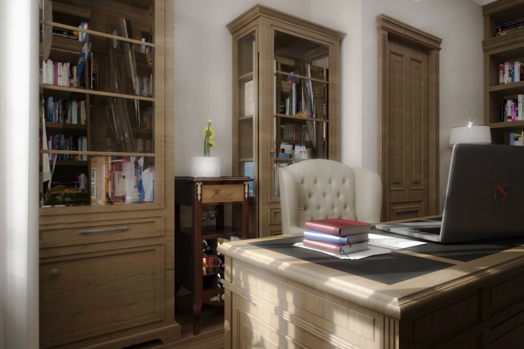   Стол светлого кабинета дома средиземноморский стиль
